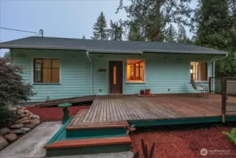 Extra large deck at entry.