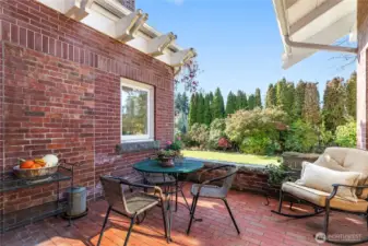 This lovely patio is reminiscent of an old English Tea Garden and was thoughtfully placed overlooking views of the perrenial gardens.