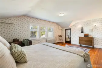 Spacious feel and closets at both ends of the room.