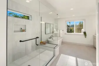 Luxury Five Piece Primary Bathroom with Soaking Tub and Large Shower