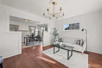 Living room open to dining room