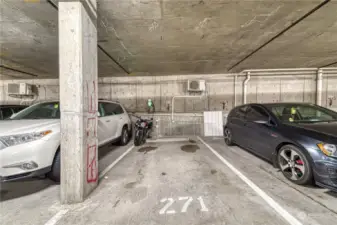 1 designated covered parking space.  Current owner rents an additional space for $100 a month