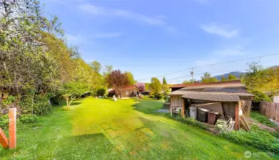 The back of the bonus building and a view of the spacious back yard!