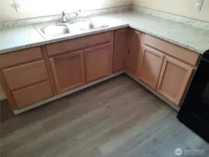 New kitchen cabinets, countertop and sink