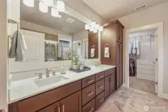 Walk in closet, dual vanity, commode room & walk in shower to the right