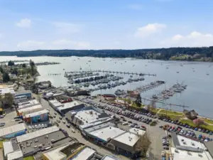 Aerial of downtown Poulsbo waterfront