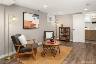 Media room in lower level.  2017-18 remodel