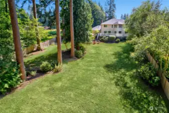 Spacious backyard on .85 acre! Fully fenced and gated. So much room to play and garden, all kinds of outdoor activities!