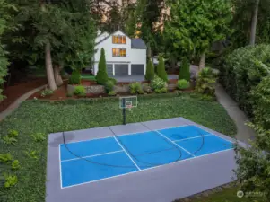 The sport court has been completely refurbished/painted, and offers lines for basketball or becomes a pickleball court!