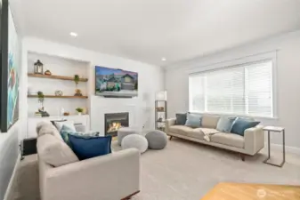 Lovely Living Room Featuring a Gas Fireplace