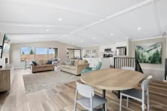 Kitchen, open meeting space, game room