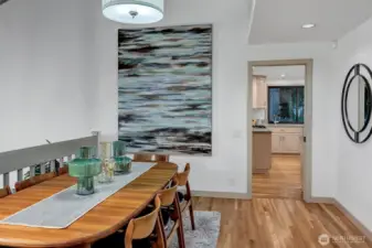 Adding to its design, the dining room is    conveniently close to the kitchen.