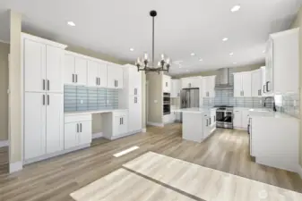 The kitchen and dining area.  The built in bar has a space for a small fridge or wine cooler.