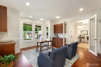 Note the french doors and storage galore!