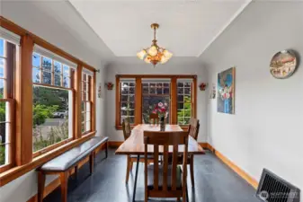 1928 Tudor - light filled formal dining.