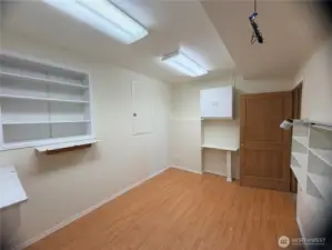 The lower level room also has a storage area for your hobby supplies.