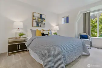Upstairs primary bedroom.  This is a large room with tons of closet space.  Very private.