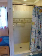 Tiled shower.