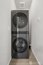Full sized stackable washer & dryer located upstairs makes laundry less work if you don't have to carry up and down the staircase.