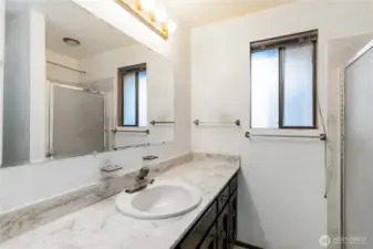 Shower in the primary bathroom