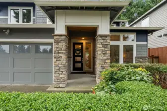 Covered porch welcomes guests.