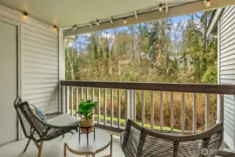 Extra storage off balcony with private view of greenbelt and creek (checkout the community trails!).