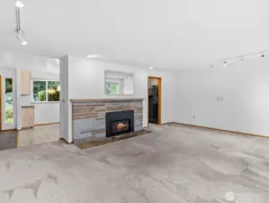 A gas fireplace keeps you cozy warm on the chilly nights.