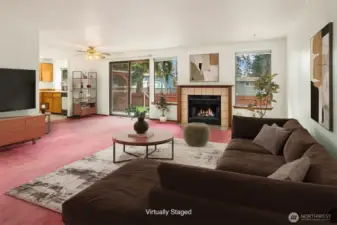 Living Room with Wood Burning Fireplace