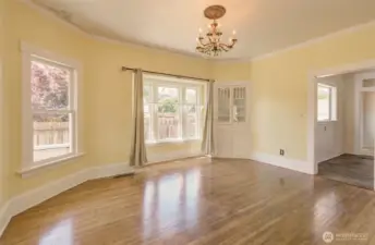 Dining room with original built-in china hutch!