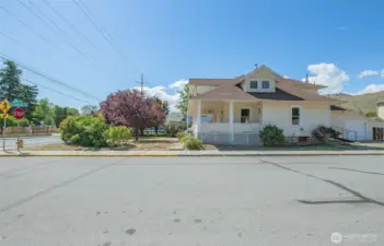 View from side street and parking.