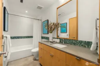 Bathroom in lower level between the two other bedrooms