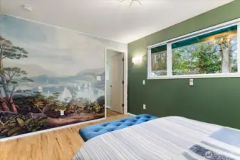 Look out to the back yard or the mural landscape.