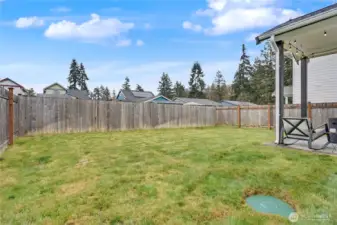 View of your backyard, larger for our area for sure! Fully-fenced and quiet.