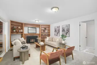 Den opening to expansive backyard
