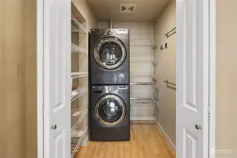 Convenient in-unit washer and dryer plus extra storage space.