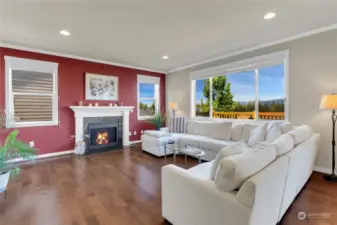Living room with cozy fireplace
