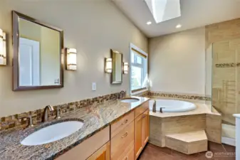 Double Sinks, radient heat floors, heated towel bar