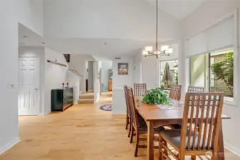 Wide floor plan. Wood floors throughout main level public areas.
