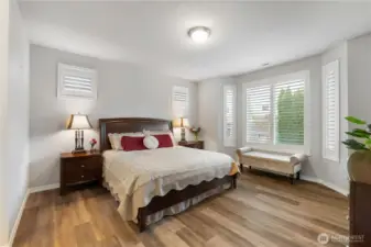 Primary suite is truly that…sweet! Nice backyard privacy, oversized step-in shower, generous counter space and a lovely walk-in closet! Separate throne-room keeps everyone happier too!