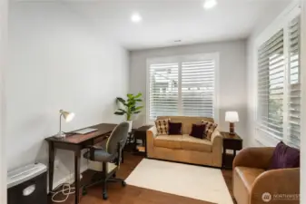 Den / office has smart wall dividers that can be used to facilitate more overnight visitors. Space accommodates this full-sized sofa-bed super comfortably.