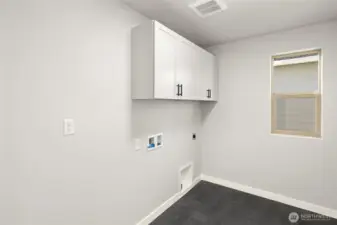 Laundry with upper cabinets