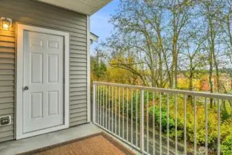 Private deck with storage area and lovely views of the park.