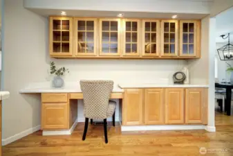 Kitchen desk and cupboards