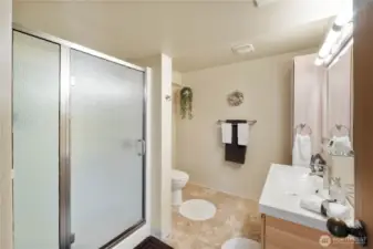 Downstairs bathroom w/tons of space and storage