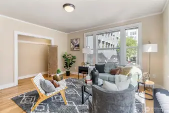 Open and versatile living space, ideal for studio-style living with Murphy bed option.
