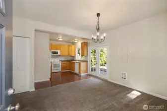Open concept dining, living and kitchen area