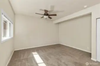 Ceiling fan in living room for year-round comfort