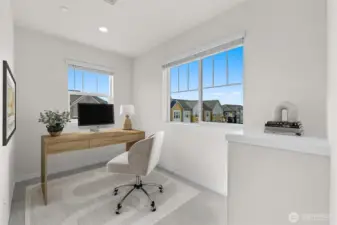Sitting area that has been converted to a home office space (virtually staged)