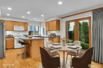 Virtually staged nook in kitchen.