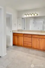 Primary bath with double vanity.